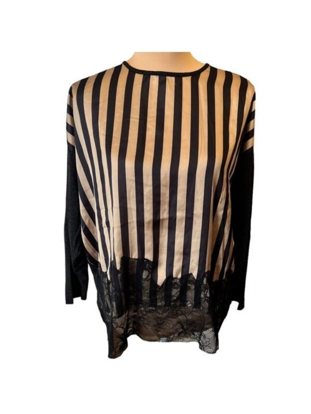 ZARA Women’s Top Size Small Gold and Black Striped with Lace Mesh Fabric Back